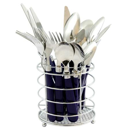 GIBSON Sensations Ii 16 Piece Flatware Set With Cobalt Plastic Handle With Wire Caddy 53528.16